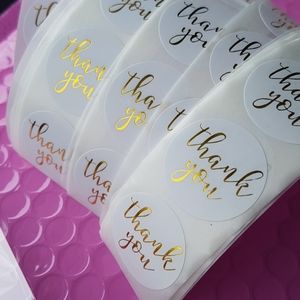 100 pcs White Gold Foil Thank You Stickers 1"